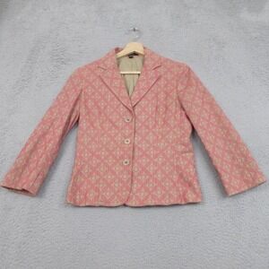 Express Career Jacket Blazer Womens 6 Pink Beige Geometric Pattern Cotton Lined